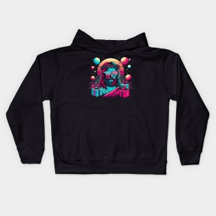 COOL JESUS PLANETS RETRO 80'S NEON VIBE Kids Hoodie